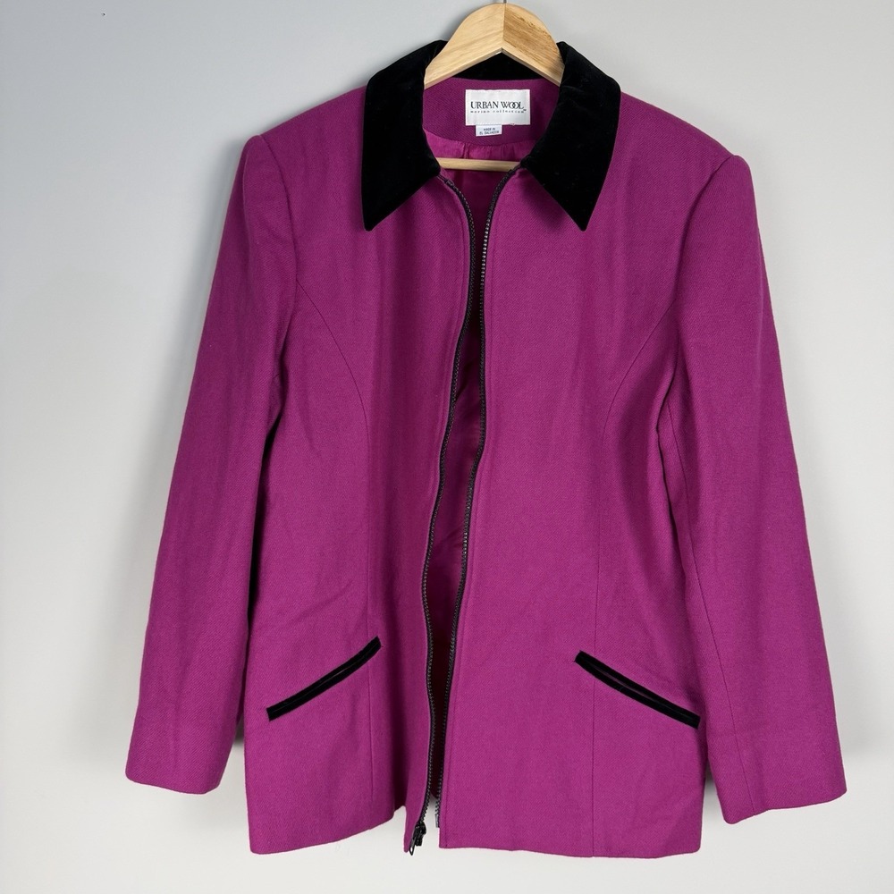Vintage Urban Wool Merino C-Womens Blazer Jacket Full Zip Pink-100%Pure Wool (M)